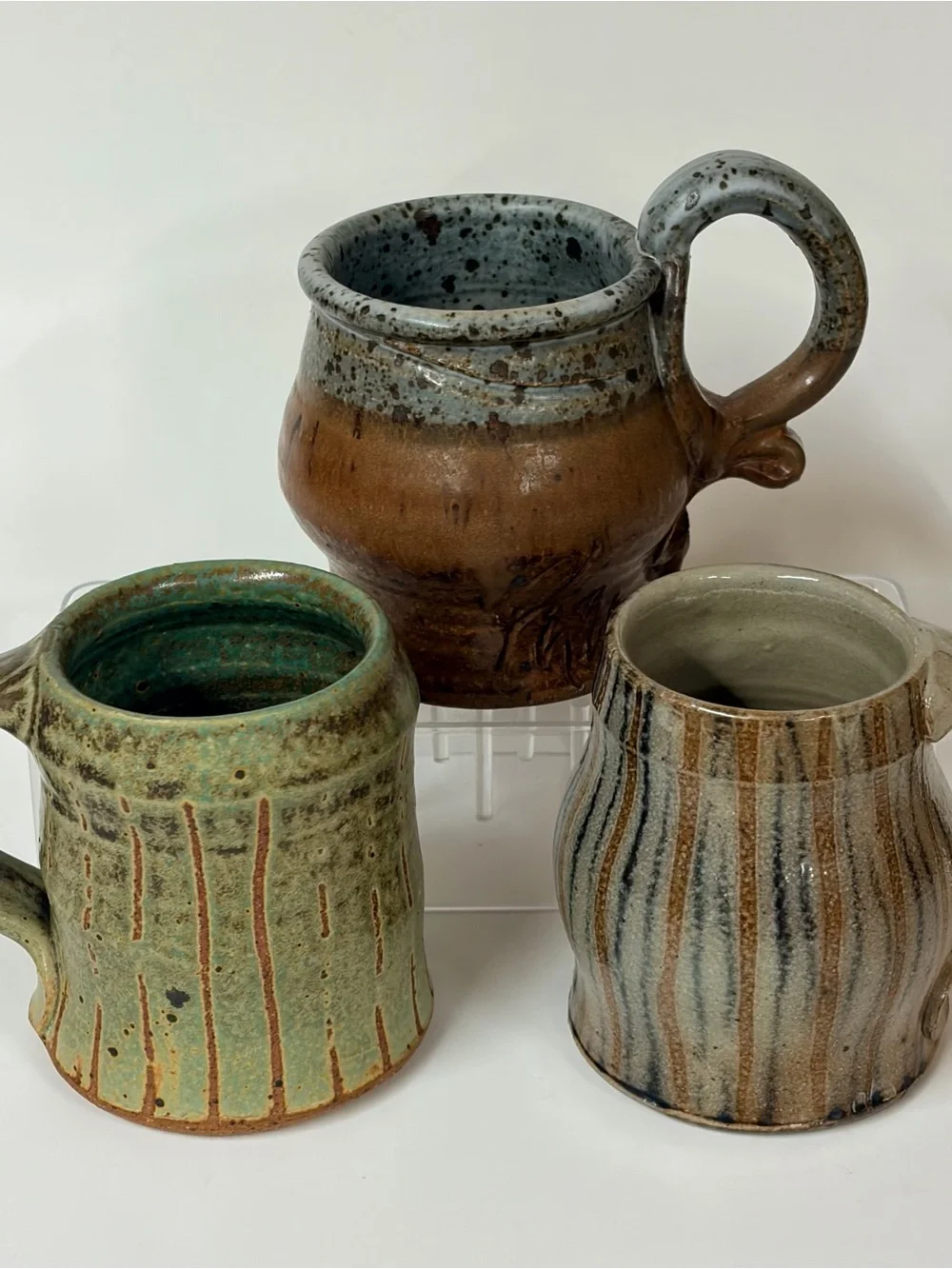 Studio Art Pottery Mug Ceramic Artist Signed Earthtone Multicolor Lot 3 Folk Art
